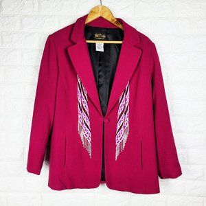 Bob Mackie  Magenta Embroidered Bead Tassel Blazer